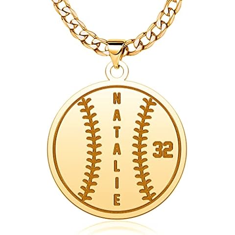 Lifequeen 18k Gold Plated Personalized Baseball Necklace Sports Team Inspiration Gifts Jersey Number Name Necklaces for Men Athletes Sport Pendant Stainless Steel Number Chain for Women Cover