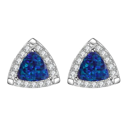 EKJQB Triangle Stud Earrings S925 Sterling Silver Triangle Gemstone Stud Earrings For Women Her（Style 15）