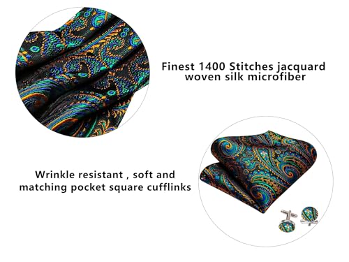 Image of Barry.Wang Ascot Ties Cravat Tie Men Paisley Plaid Scarf Self Tie Pocket Square Cufflinks Set Wedding Party