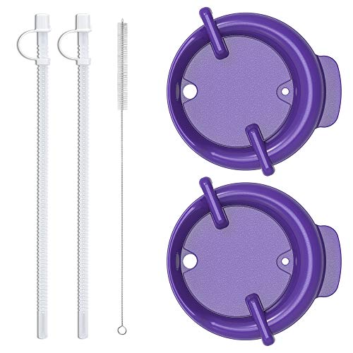 Replacement Lids with Straws and Straw Cleaning Brush for 32 oz Whirley Drink Work Mugs (Electron Purple)