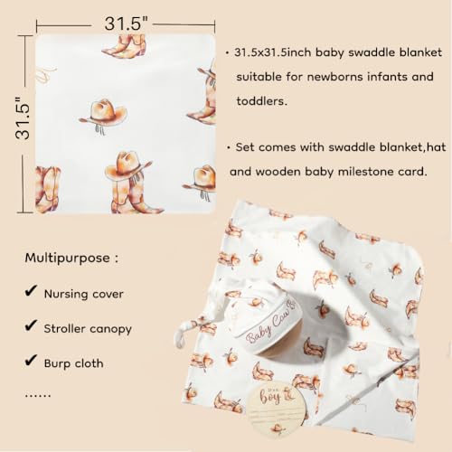 Image of Ylsteed Baby Swaddle Blanket and Headband Set, Newborn Receiving Blanket Swaddle Wrap for Girls and Boys, Swaddling Blankets Neutral for Newborn, Soft and Skin-Friendly 32 * 32 inches (Cowboy)