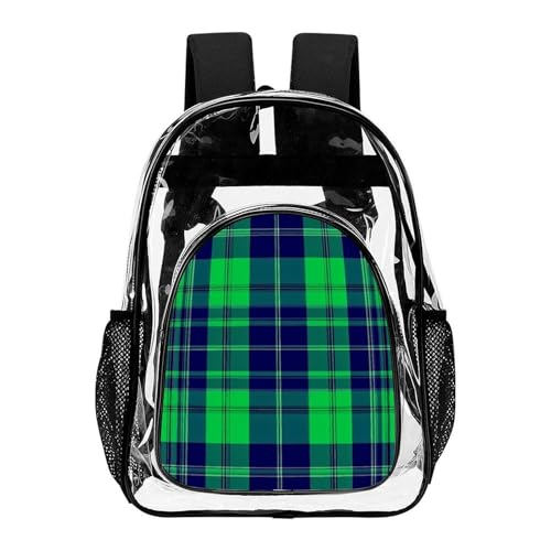 Heavy Duty Transparent Bag for Adults Blue Green Scottish Tartan Plaid Concerts, Beach, Picnic, Going Out, Lightweight Portable Outdoor Sport Bags
