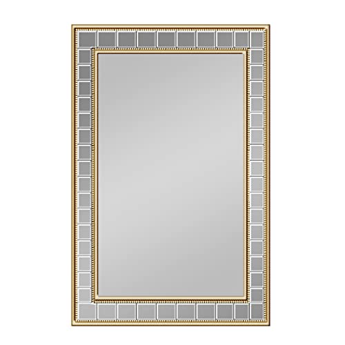 Espejo de maquillaje cuadrado para el hogar Espejo de baño retro europeo montado en la pared Marco de madera a prueba de explosiones Sala de estar Espejo decorativo Espejo de arte 60 * 90 cm Cover