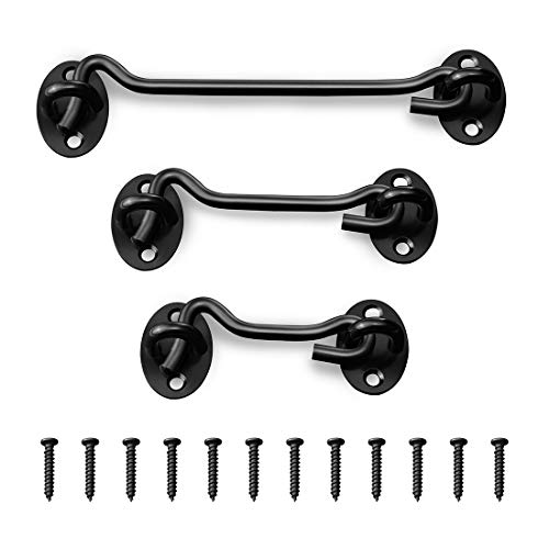 Door Latch, HIFEOS Black Stainless Steel Latch Lock with Mounting Screws, Security Hooks and Eye Latch for Sliding Door, 3'', 4'', 6'', 3 Pack