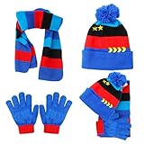 WINTER BEANIE HUT JUNGEN MÜTZE KINDER SET: 3 TEILE INKLUSIVE 1 STÜCK DOPPELSTRICKMÜTZE, 1 Paar HANDSCHUHE und 1 EINZIGER SCHAL, um Ihrem Kind maximalen Schutz vor dem kalten Wetter zu bieten.
