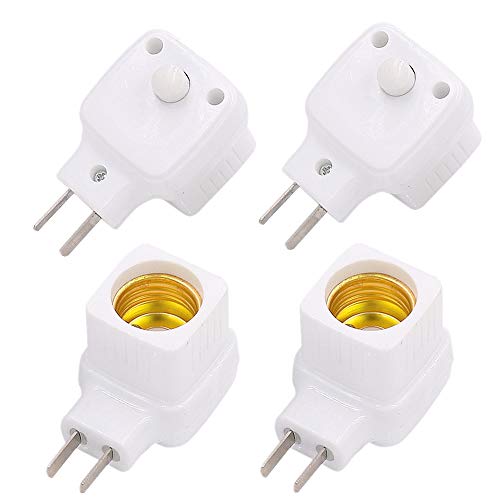 Socket Extension Adapter,Plug-in Light Socket with Switch,Convert Outlet to Light Bulb Socket,E26 E27 Screw Base Bulb Socket,Standard Maximum Wattage 60W (4-Pack)