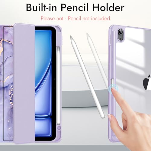 Image of Robustrion Cover for iPad Air 13 inch M4 /M3 /M2 (2026 /2025 /2024) Cover Case with [Pencil Holder] [Transparent Back] Hybrid Case Cover for iPad Air 13 inch [Auto Sleep Wake Support] - Marble Lilac