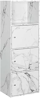 Convenience Concepts Xtra Storage 3 Door Cabinet in White Faux Marble Wood Finish