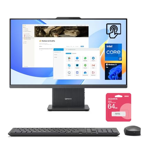 Image of Lenovo IdeaCentre Pro 27 inch AIO Business Desktop, FHD 100Hz Touchscreen, Intel Core i7-13620H, 64GB DDR5 RAM, 2TB SSD, Wireless Charging Pad, Wireless KB & M, Win11 P, Bundle with Adata UC310 64GB