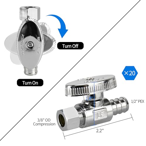image for PXZBLG 20 Pack Stop Valves, 1/4 Turn Straight Stop Valves, 3/8