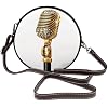 Black Gold Style Microphone Women Round Crossbody Bags Leather Sling Bag Purse