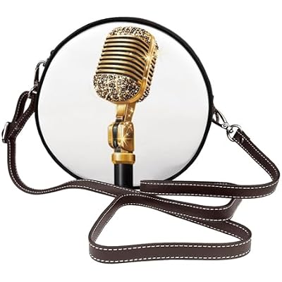 Black Gold Style Microphone Women Round Crossbody Bags Leather Sling Bag Purse