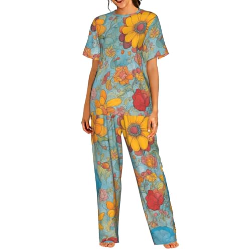 Pyjama manches courtes femme imprimé vif : vêtement de nuit anti-chaleur