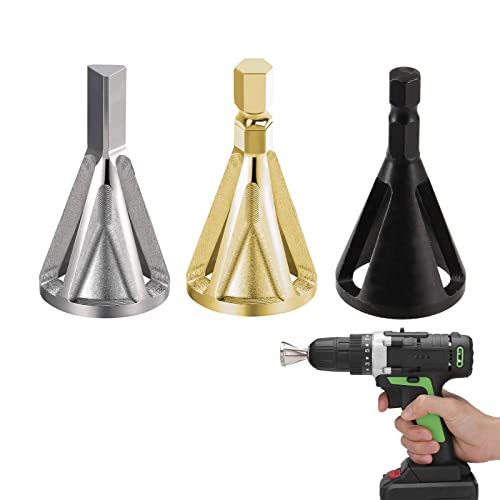 Externe D'éBavurage Outil à Chanfreiner,3 Pcs Deburring pour Les Forets,Externe D'éBavurage Outil à Chanfreiner Hexa et Triangulaire,Pour L'EnlèVement de Fraisage,Pour Divers Forets (Or, Rgent,Noir) Cover