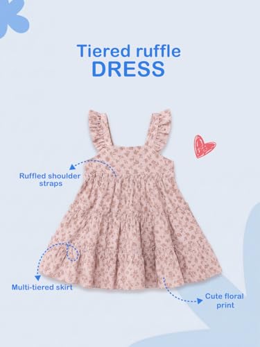 Image of Kidbea Organic Cotton Girls Sleeveless Ruffle Strap Ditsy Floral Tiered Dress | Ultra-Soft & Comfortable Summer Frock for Kids