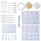 LAMPTOP Resin Casting Molds and Tools Set, Jewelry Molds Include 127Pcs Assorted Styles Silicone Molds, Stirrers, Droppers, Spoons, Hand Twist Drill and Screw Eye Pins for Pendant Jewelry Making