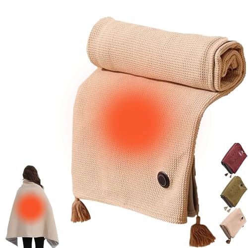 Eznaobo Portable Heated Shawl, Soft Zipper Electric Blanket, USB Wraps for Women With Snaps for Outdoors (Beige)