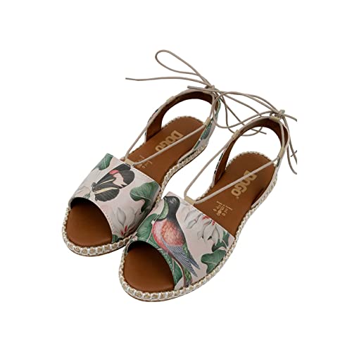 DOGO Femme Cuir Vegan Beige Sandales à Lacets - Sandales de Mode Décontractées Confortables Faites à la Main, Wings to Fly Motif