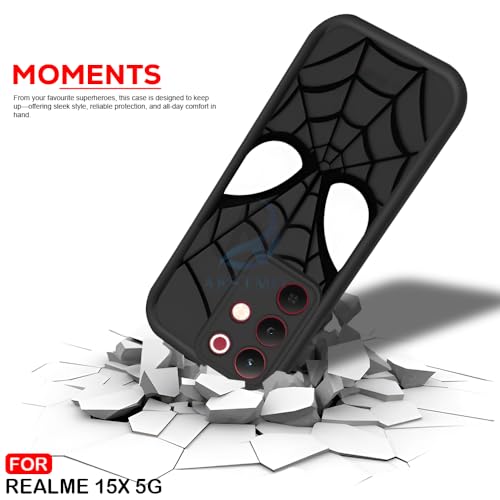 Image of AESTMO Back Case Cover for Realme 15X / C85 5G Cover | Spidey Face Mask Design | Silicone Case | Full Body Protection | Camera Protection Back Cover for Realme 15X / C85 5G (Black)