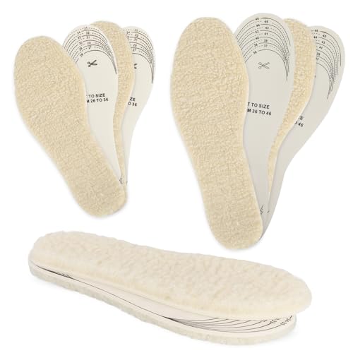 4 Pares Plantillas Termicas,Plantillas de Lana Borreguito,Plantillas de Invierno - Suaves y Cálidas Plantillas de Lana de Oveja,Calentador pies Natural,Adecuado para Hombres,Mujeres y Niños