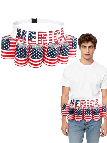SEPGLITTER Patriotic Beer Beverage Belt Adjustable Beverage Holder American Flag Beer Belt for USA 4th of July Memorial Day Veteran Outdoor Party Events Festival Holiday Favor