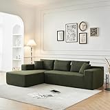 VnndeNest 104'' Modular Sectional Couch, Lambwool Sherpa Fabric Corner Sofa, Comfy Upholstered L-Shape Sectional Sofa with Chaise Lounge, 5 Seater Cloud Sofa for Living Room, Bedroom, Apartment, Green