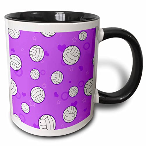 3dRose Purple Volleyball Pattern 11oz Two-Tone Black Mug