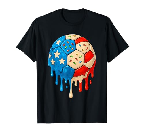 USA Ice Cream Drip Soccer 4th of July Boys Kids T-Shirt