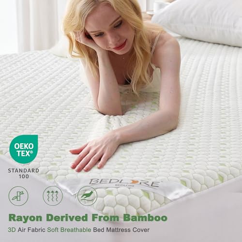 Waterproof Mattress Protector, Queen Size Mattress Pad Fitted 6"-18" Deep Pocket, 3D Air Fabric Breathable Bed Mattress Cover Noiseless Washable for Home, Bedroom, Hotel