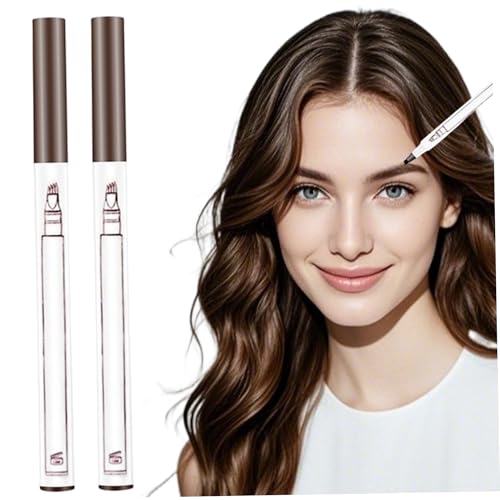 Lápiz de cejas marrón resistente al agua, paquete de 2, lápiz de cejas a prueba de manchas con trazos similares al cabello para un aspecto natural durante todo el día