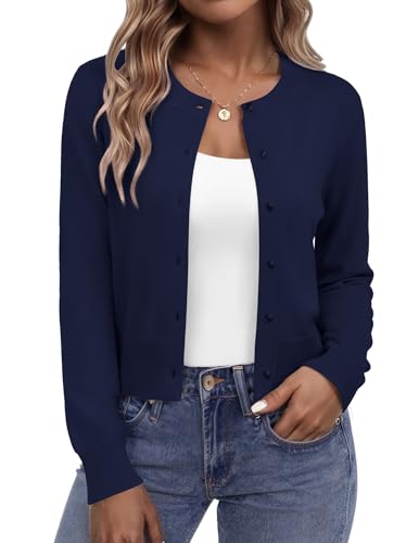 Zeagoo Cropped Sweaters for Women 2026 Summer Lightweight Knit Cardigans Womens Business Casual Outfits Navy