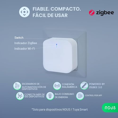 Miniatura 2 de Zigbee Hub Nous E1 - Tuya Smart Life Zigbee Gateway Para Enchufe Inteligente, Interruptor, Termostato, Movimiento, Puerta Y Ventana, Fuga De Agua Sensor De Temperatura. 128 Dispositivos Para Domótica