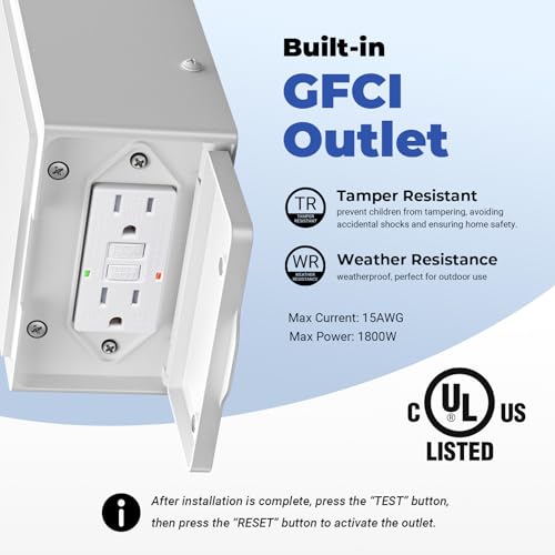 Image of Outdoor Wall Light with GFCI Outlet, White 2-Pack Outside Lanterns for Porch Wall Mount, Dusk to Dawn Outdoor Lighting for House, Garage, Entryway, Doorway, Aluminum Waterproof and Anti-Rust