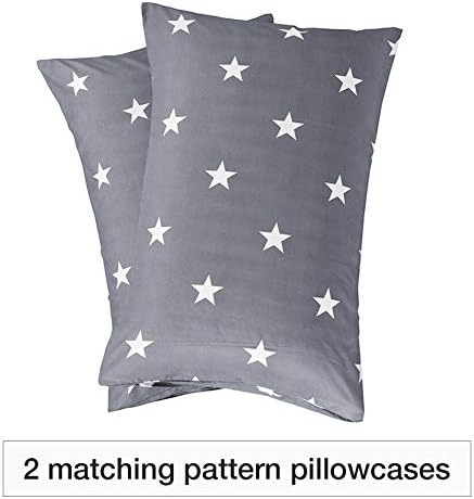 Vaulia Printed Pattern Grey and White Little Star, Soft Microfiber Fitted Sheet, King Size 3-Piece Set