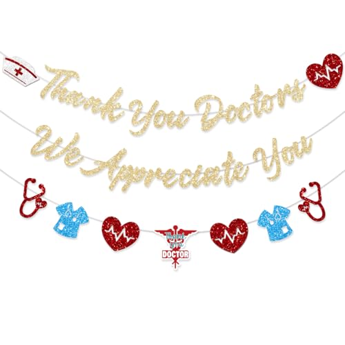 FHGG Thank You Doctors Day Decorations Banner Party Decorations We Appreciate You Doctor Appreciation Week National Doctor's Day Happy Day for National Home Office School Hospital Décor