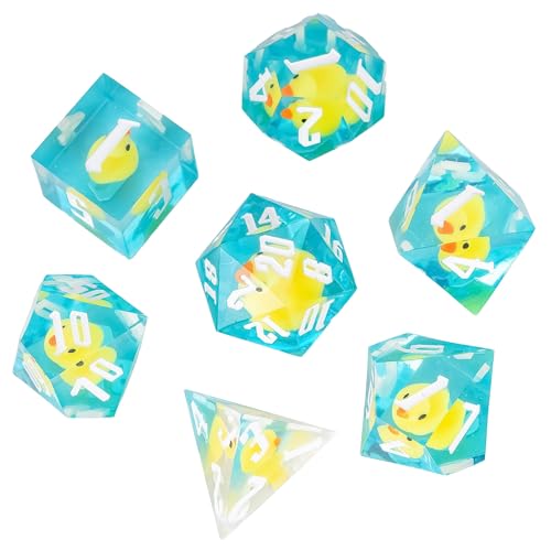 Dados de pato amarillo D&D de Cusdie: juego de 7 dados poliédricos hechos a mano para rol