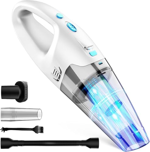 FUOAYOC Handheld Vacuum Cordless,Car Cordless Rechargeable, 6KPA Powerful Suction Hand Held Vacuum with LED Light/Multi Accessories, 1.6lbs Mini Portable Vacuum Cleaner for Home/Car/Office Cleaning