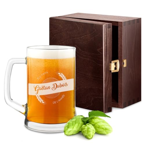Maverton Chope à Bière Gravée - Contenance : 50 cl – Verre à Bière Personnalisé avec Anse - Souvenir pour les Amateurs de Bières – Cadeau Anniversaire Homme - Idee Cadeau Homme - Noel - papa