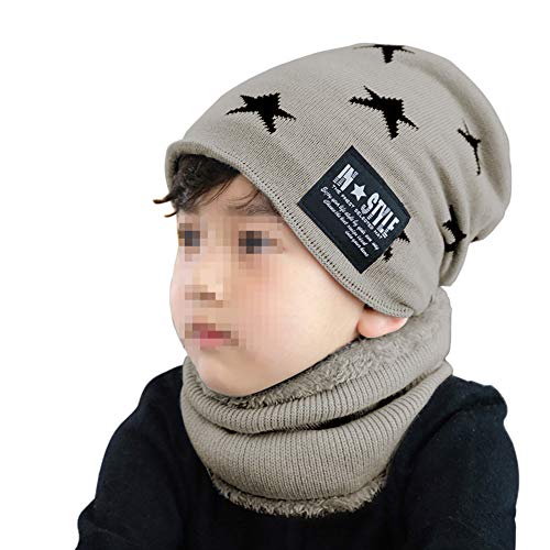Amorar Conjunto de Punto Bufanda de Invierno Beanie Hat Bufanda de Moda Caliente Skull Cap y Circle Loop Bufanda Super Suave Polar Forro Interior para niñas