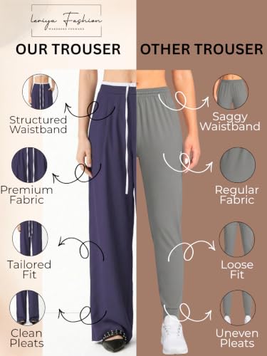 Image of Leriya Fashion Women High Waist Wide Leg Trousers | Summer Stretch Poly Lycra Palazzo Pants | Casual, Office & College Outfits | Flared Korean Style | Available in Sizes 28 to 38