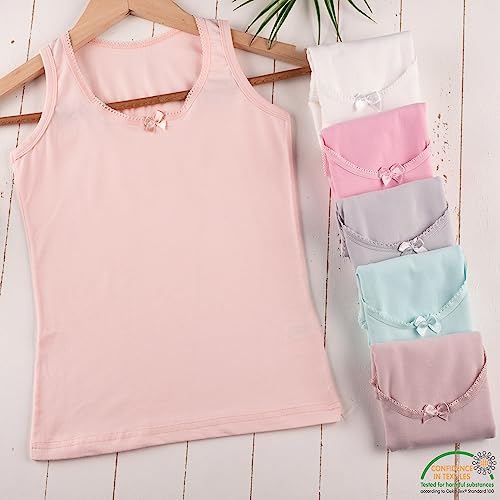 LOREZA ® 6 Mädchen Baumwolle Unterhemden mit Schleife Tank Top (164-170 (14-15 Jahre), Soft - 6 STÜCK)