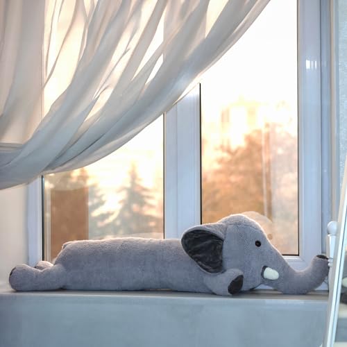 Nuffeldöns Seitenschläferkissen Elefant für Kinder, Kuschelkissen, Kuscheltier XXL Plüschtier, Stofftier, Schmusekissen, Grau 100cm