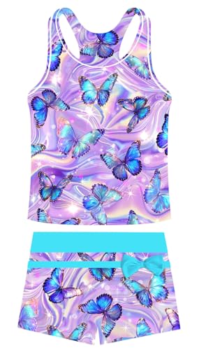 Image of Belovecol Girls Swimsuits Two Piece Tankini Bathing Suits Boyshort Summer Beach Swimwear 4-16Y Removable Bra Pads Above 12Y