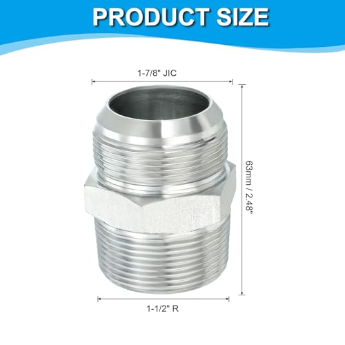 Image of PATIKIL Pipe Adapter Connector 1-7 /8 inch Male 74 Flare JIC x 1-1 /2 inch Male R Pipe Fitting Oil Feed Restrictor Fitting Hydraulic Connector for Oil Steam Water Pipelines System