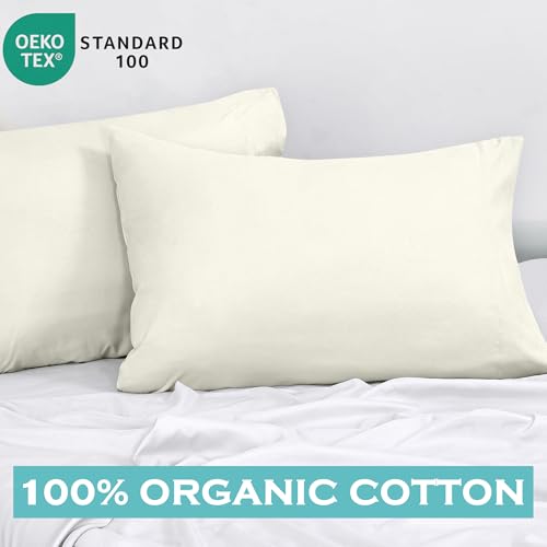 Image of ROYALE LINENS 300 Thread Count 100% Long Staple Combed Cotton Pillowcases Set of 2 - Ultra Soft - Queen Bed Pillow Cover - 20 inchx30 inch - Breathable, Cool & Crisp Percale White Pillow Cases (Queen, Ivory)