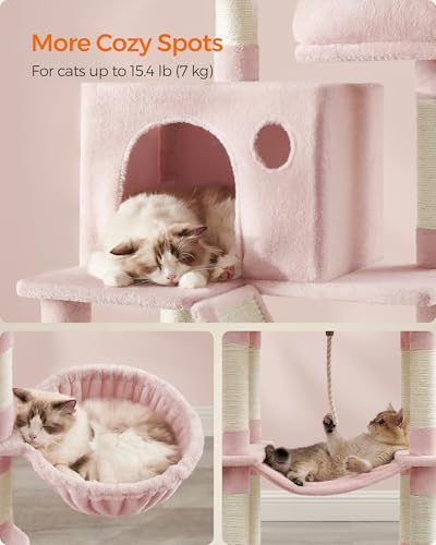 Image of Feandrea Cat Tree, 81.1-Inch Large Cat Tower, Multi-Level Condo, Jelly Pink | with 13 Sisal Scratching Posts, 2 Perches, 2 Cave, Hammock, Basket, Pompoms for Indoor Cats, Easy to Assemble, UPCT190P01