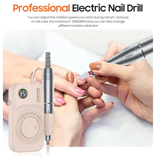 Professional Nail Drill 35000 RPM,SONGMIN Portable Cordless Efile with Bits Kit for Acrylic Nails Gel Polishing Removing,Rechargeable Electric Nail File Machine for Manicure,Pedicure Salon Home,Pink - Image 6