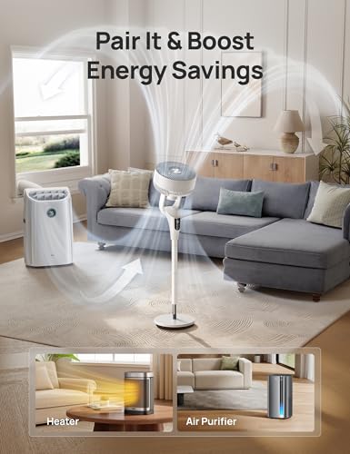 Image of DREO Fan for Bedroom, 2026 Upgraded, 90ft Airflow, 20dB Quiet Fan, 90 Oscillating Standing Fan for Whole Room, DC Motor, 8+H Speeds, 3 Modes, 38-42'' Adjustable Height, 8H Timer, 105 Manual Vertical