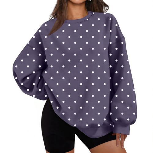 Oversized Sweatshirt for Women Crewneck Polka Dots Fleece Sweet Tops - image 2