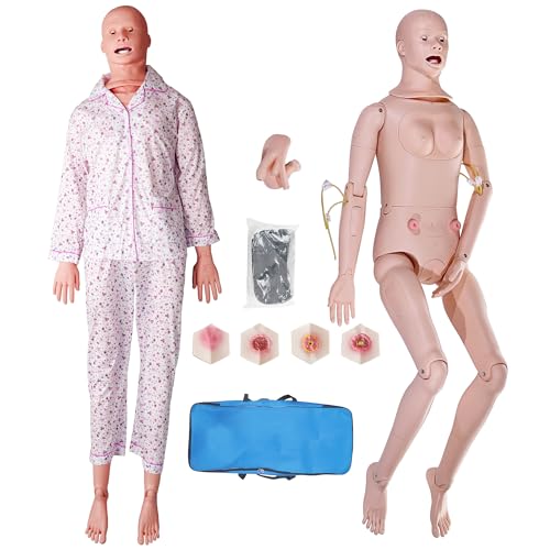 Medical Mannequin for Training, Life Size 5.25ft Nursing Training Mannequin with 4 Pressure Ulcer Care Module and Storage Bag, Geriatric Training Manikin for Nursing Medical Training Teaching